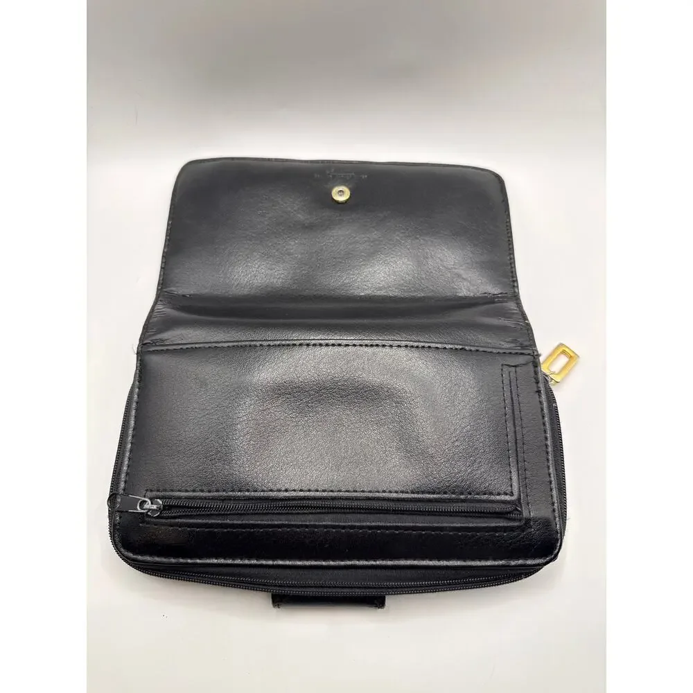 Amity Genuine Leather Black Organizer Wallet Checkbook Clutch Snap Closure